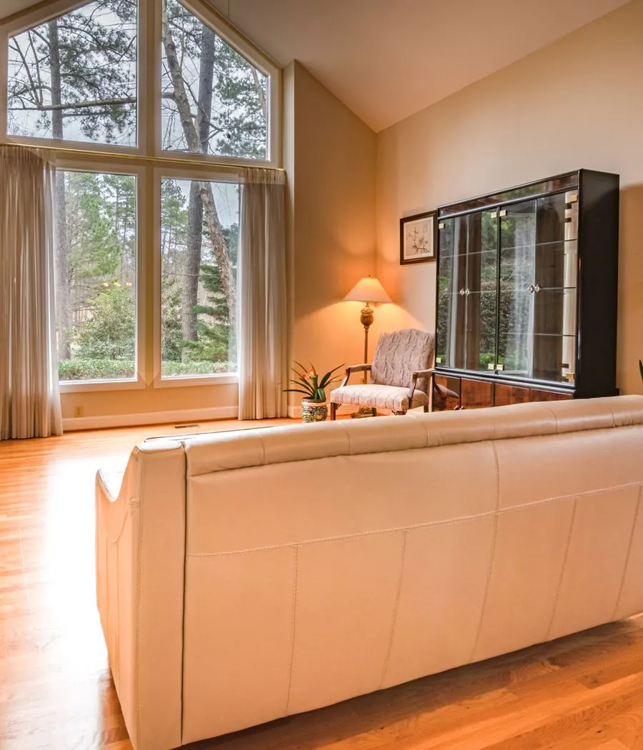 Wide-plank hardwood flooring in a North Naples, Florida home
